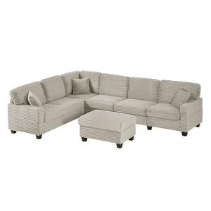 Upholstered U-Shaped Sectional Sofa With Movable Ottoman And Side Storage Pockets