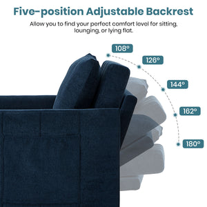 Upholstered Convertible Sleeper Sofa With 5 Position Backrest, Side Pockets, Storage