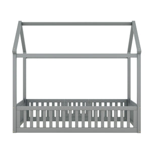 Wood House Bed With Fence And Door
