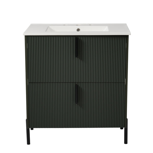 Bathroom Vanity With Ceramic Sink, Fluted Design