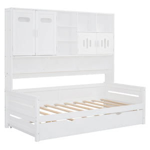 Daybed With All-In-One Cabinet And Shelf