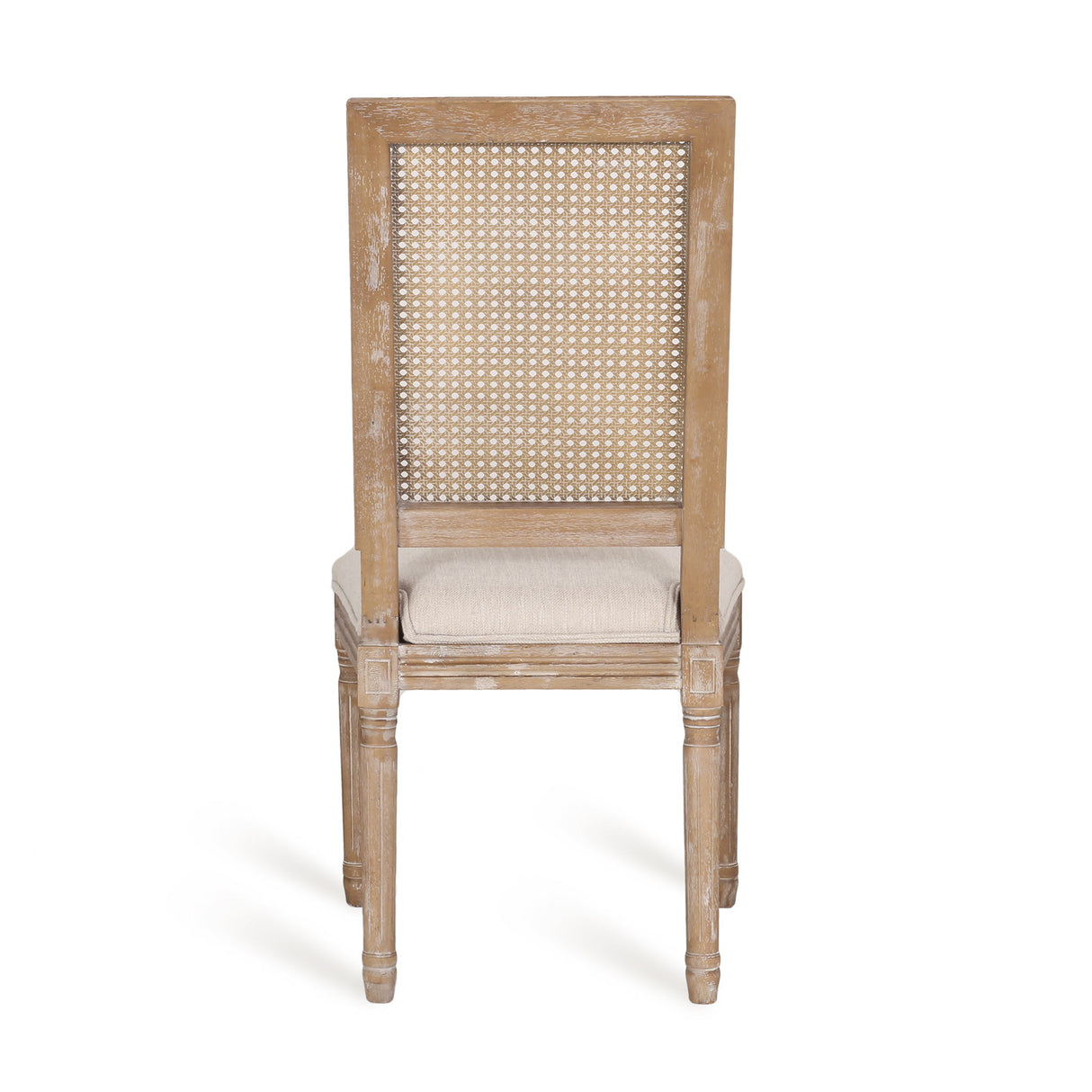 French Country Dining Chair With Rectangular Cane Backrest And Smooth Upholstered Seating