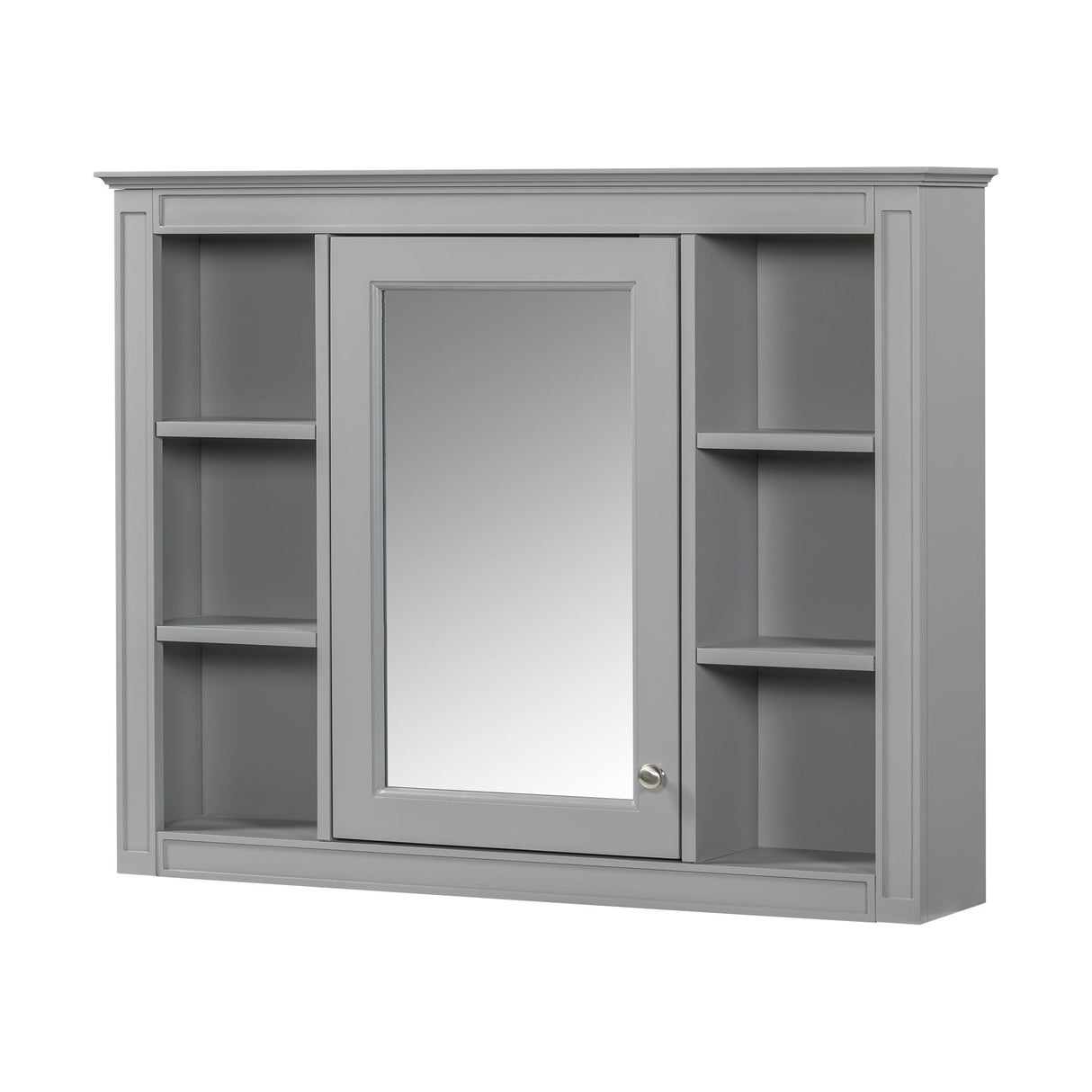 Wall Mounted Medicine Cabinet With Mirror, Storage Cabinet Featuring 6 Open Shelves And Adjustable Interior