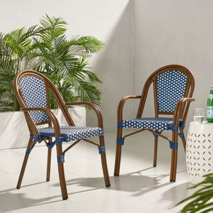 Bistro Chair With 2 Toned Checkered Pattern (Set of 2) - White / Navy