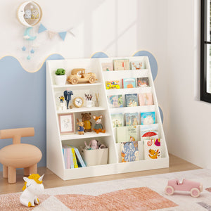 Bookshelf and Toy Storage Organizer, 4 Tier Bookcase with Display Stand for Playroom