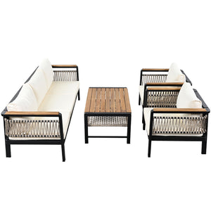 4 Pieces Outdoor Sectional Sofa Set 5 Person Patio Seating Group Outdoor Conversation Set With Cushions And A Coffee Table For Patios