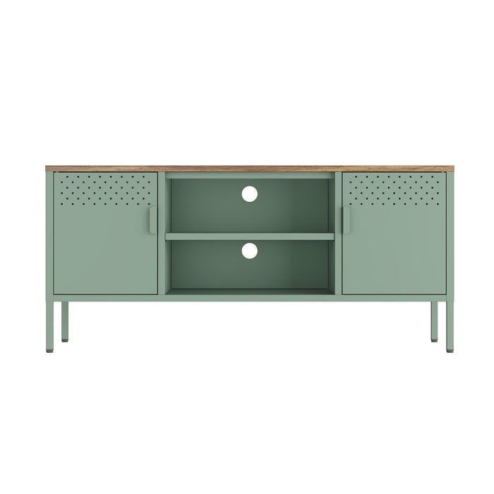 Storage Cabinet TV Stand with Steel Frame and Dual Cabinets - White, Black, or Green