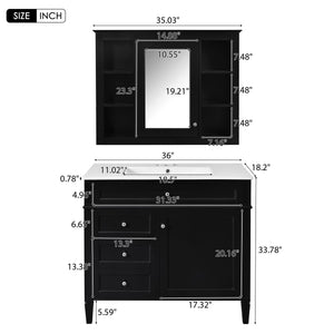 Bathroom Vanity With Mirror Cabinet, Single Sink With 2 Soft Closing Doors And 4 Drawers