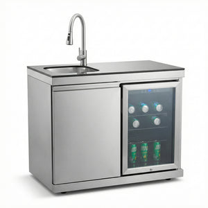 Sink and Fridge Combo for Outdoor Kitchen, 70L Refrigerator and Sink with Pull-Down Faucet