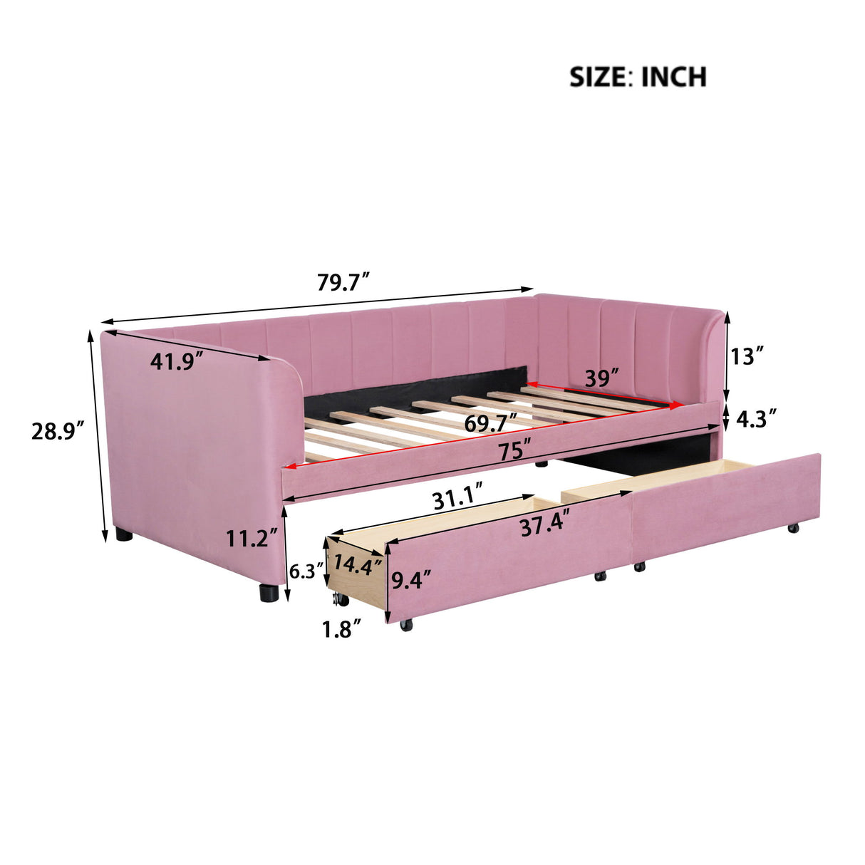 Upholstered Daybed With Ergonomic Design Backrest