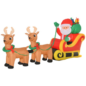 HOMCOM 8ft Long Christmas Inflatable Santa Claus with Sleigh and Reindeer