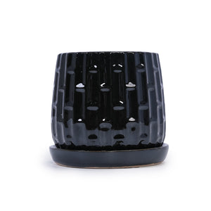 Handmade Ceramic Flower Pot with Groove Pattern