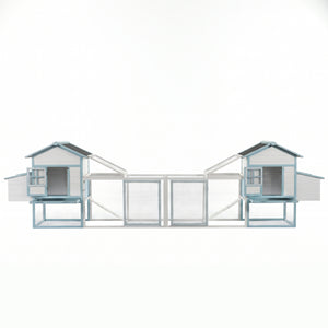 Large Wooden Chicken Coop with Double Nesting Boxes, Outdoor Walk-In Chicken Run with Waterproof Asphalt Roof, Fir Wood Poultry Cage with Pull-Out Dropping Trays