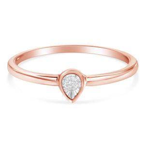 14K Rose Gold Plated .925 Sterling Silver 1/20 Carat Diamond Teardrop Pear-Shaped Miracle Set Petite Fashion Ring (J-K Color, I1-I2 Clarity) - Size 6