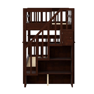 Stairway Bunk Bed With Storage And Guard Rail For Bedroom
