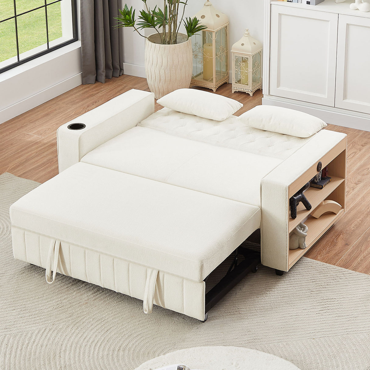 Pull-Out Sofa Bed Convertible Couch With Adjustable Backrest For Living Room