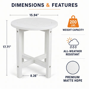 White HDPE Outdoor Side Table, 16 in. Round All-Weather Patio End Table