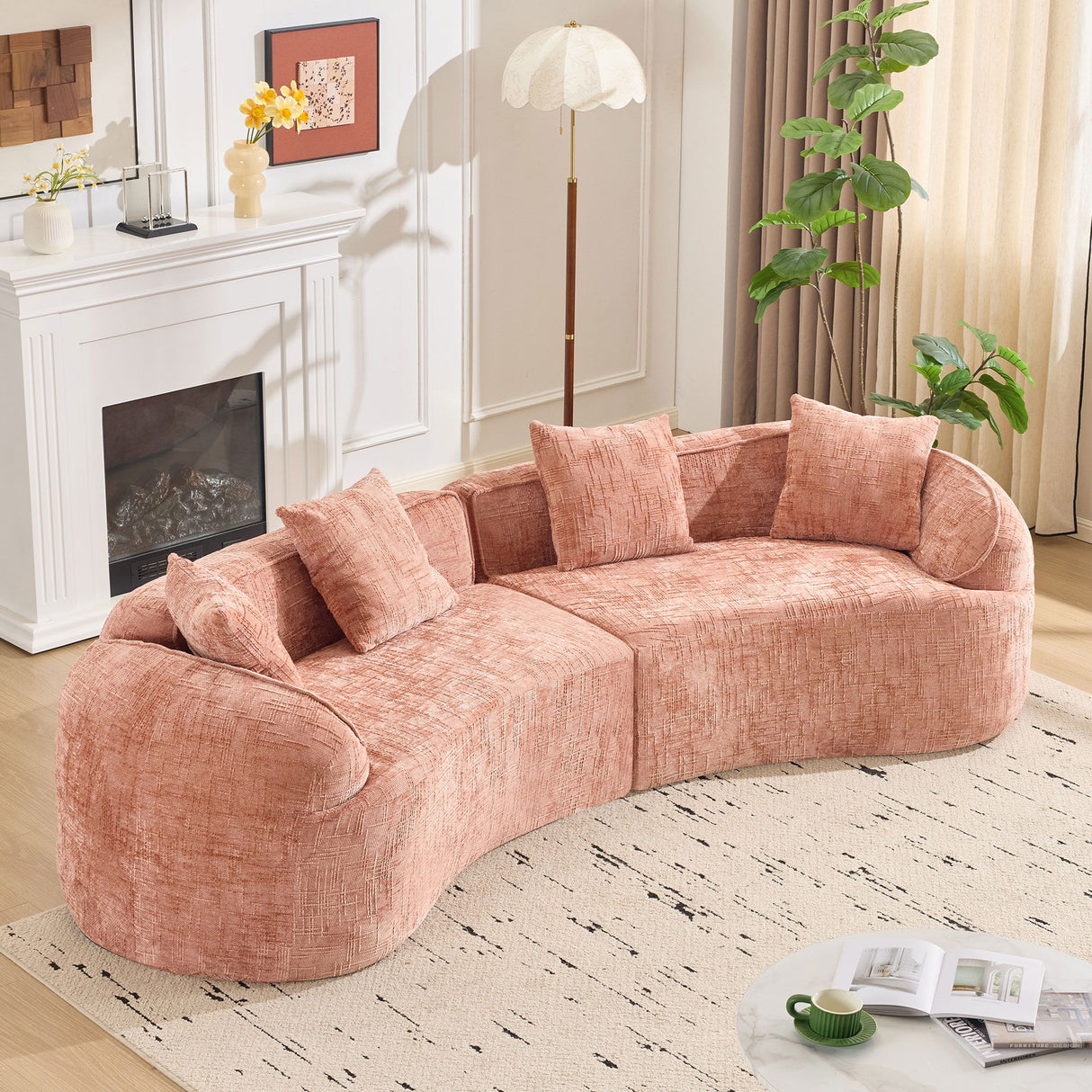 Curved Compressed Sofa, Nordic-Style Design For Living Room