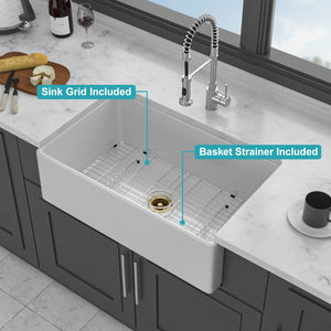 Single Bowl Apron Front Kitchen Sink - White