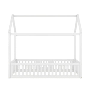 Wood House Bed With Fence And Door
