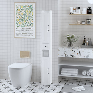 Slim Tall Bathroom Storage Cabinet With Adjustable Shelves, 2 Doors Freestanding Cabinet - White