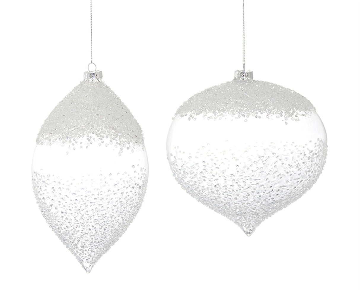 White Beaded Glass Ornament (Set of 4)