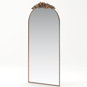 70.87-Inch Arched Wall Mirror, Vintage Gold with Floral Ornament