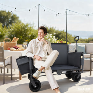 3-in-1 Folding Wagon Cart with Bench Seat & Storage