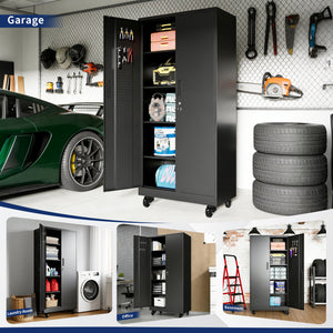 Heavy Duty Metal Storage Cabinet with Doors and Wheels