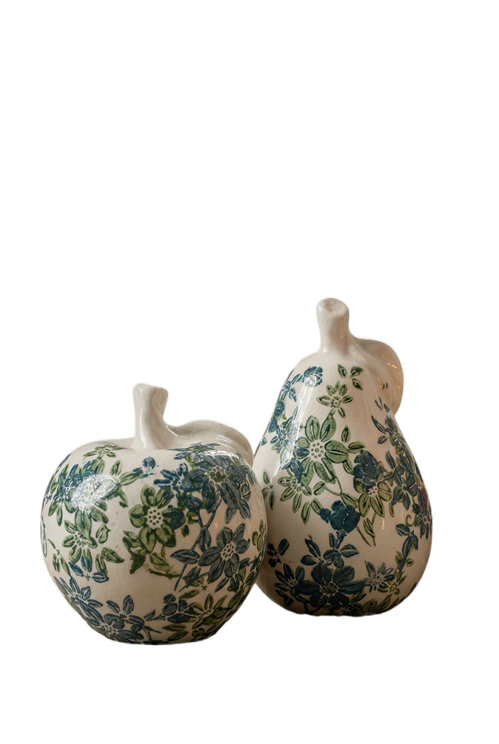 Set of 2 Floral Ceramic Pear and Apple Decor
