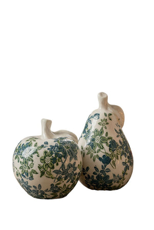 Set of 2 Floral Ceramic Pear and Apple Decor