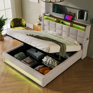 Platform Bed With Hydraulic Storage, LED Lighting & Charging Station
