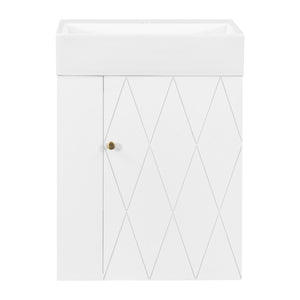 20 Inch Bathroom Vanity with Ceramic Sink, Diamond Pattern Door Design
