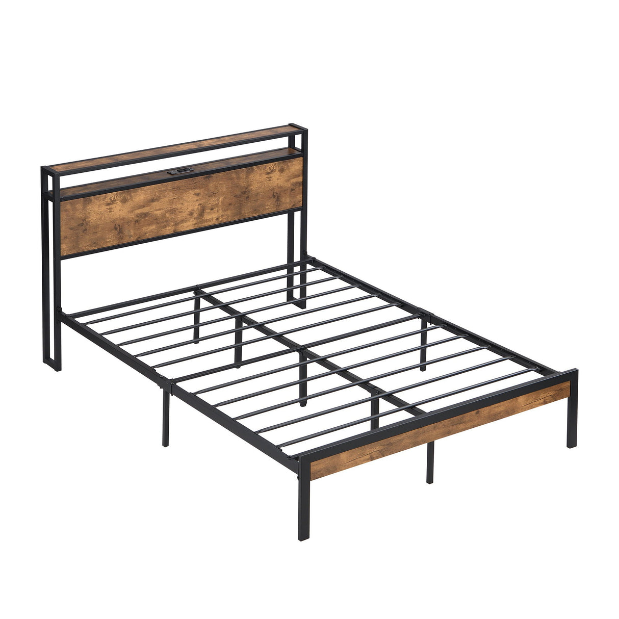 Platform Bed Frame With Wooden Headboard And Footboard, USB Liner