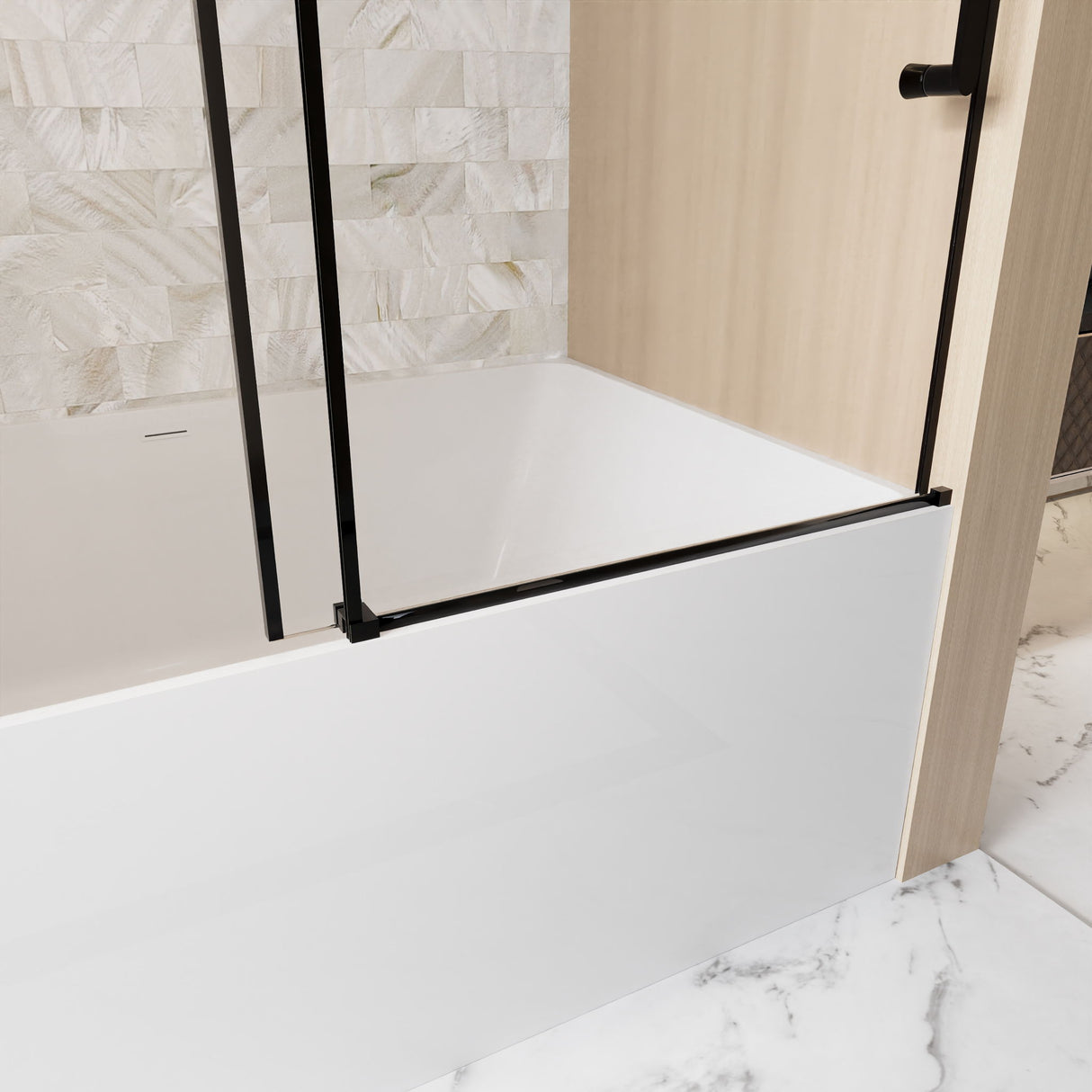 Frameless Single Sliding Shower Door, Square Tube Track