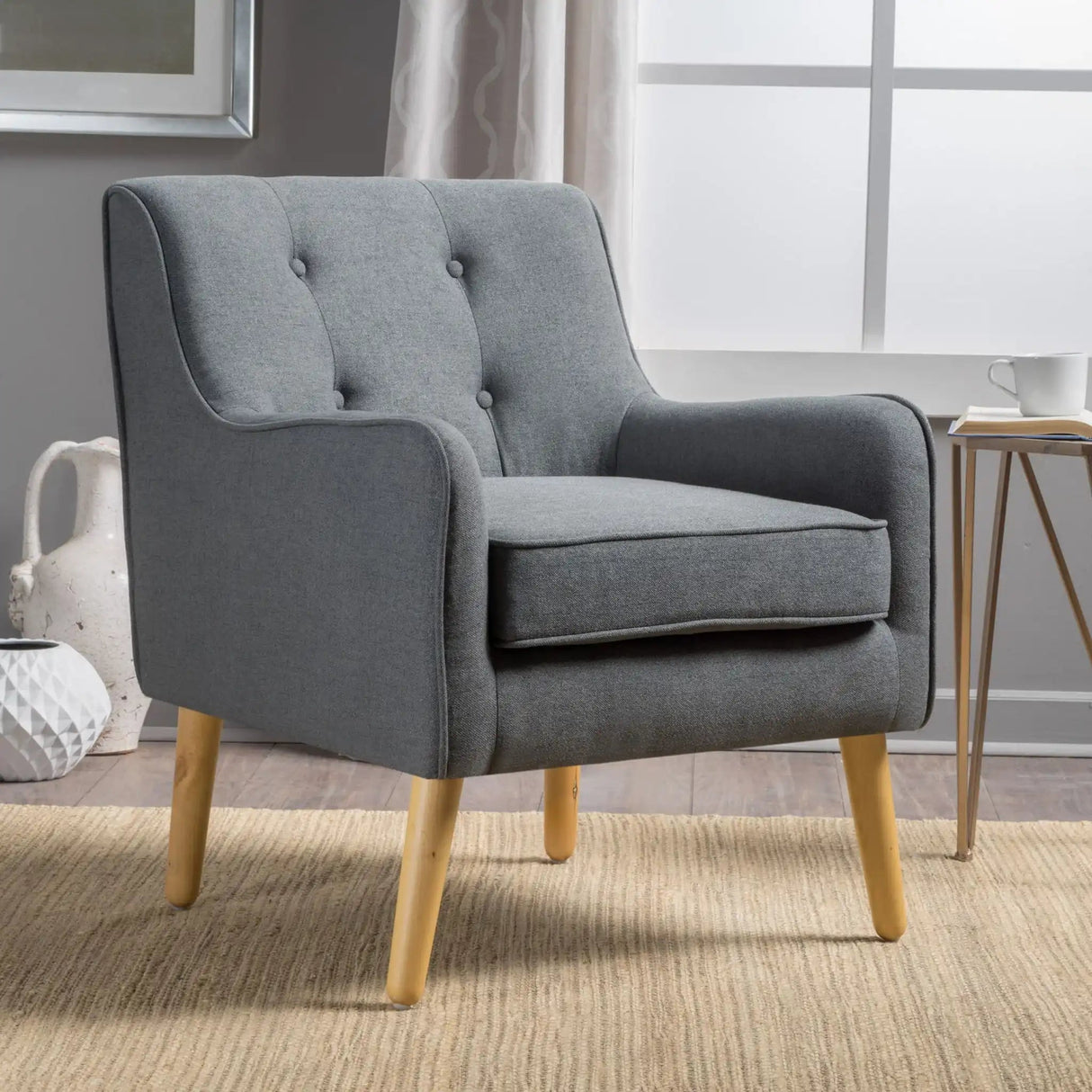 Modern Arm Chair With Tufted Back And Wooden Legs - Best Buy Furniture