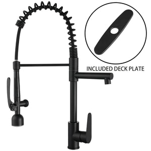 Kitchen Sink Faucet With LED Pull Down Sprayer, Single Handle High Arc Faucet, Dual Spouts, Deck Mount - Matte Black