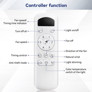 Ceiling Fan With 3 Blades, Remote Control Reversible DC Motor, Dimmable Light, And 1H / 4H / 8H Timer - Black