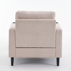 Upholstered Armchair And Storage Ottoman Set, Comfortable Single Sofa With Cup Holders And Tufted Detailing, Ideal For Living Room Or Bedroom