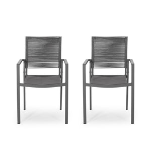 Outdoor Modern Aluminum Dining Chair with Rope Seat (Set of 2)