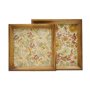 Set of 2 Square Acacia Wood Mirrored Trays