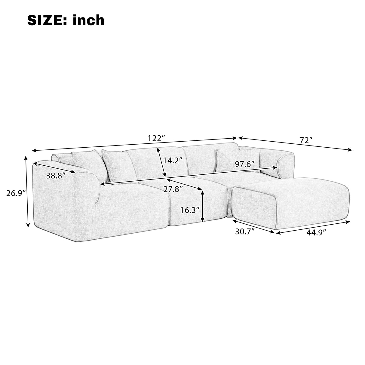 U_Style Luxury Living Room Double-Needle Cut Velvet Sofa