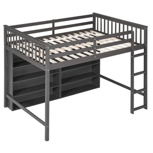 Loft Bed With 8 Open Storage Shelves And Built In Ladder