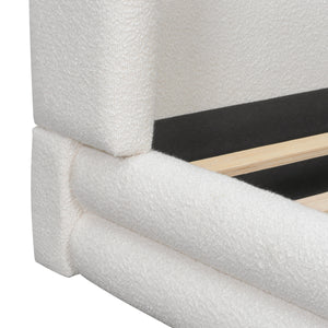 King Size Upholstered Bed Frame With Boucle Thick Wingback Headboard