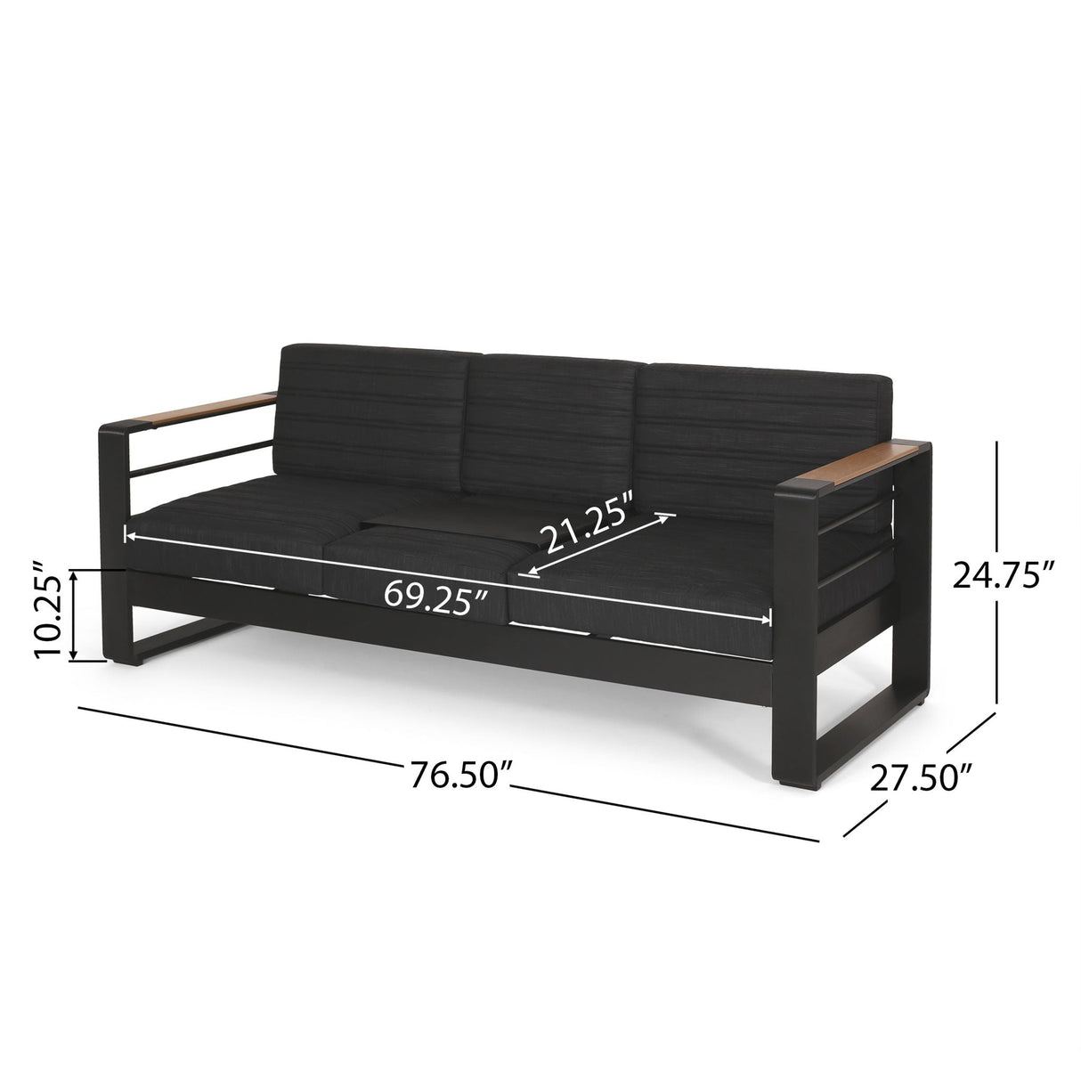 Giovanna 3 Seater Sofa With Aluminum Frame And Water Repellence Cushions - Black