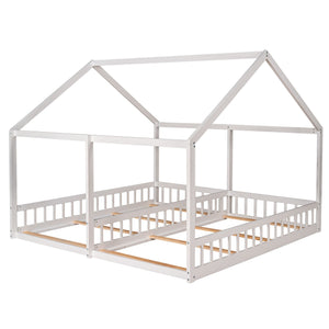 House Platform Beds, 2 Shared Beds, Metal Frame With Guardrails