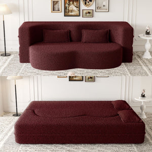 Modern Floor Sofa With 2 Pillows Convertible Teddy Fabric Foam Filled Bed