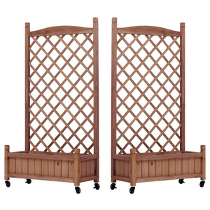 Raised Garden Bed With Trellis 2 Pack, Outdoor Planter Box & Plant Stand With Climbing Racks - Brown