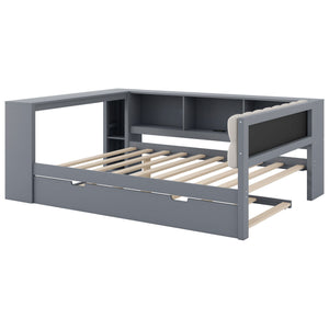 Upholstered Headboard Platform Bed With Storage Shelves, Trundle, Charging Station