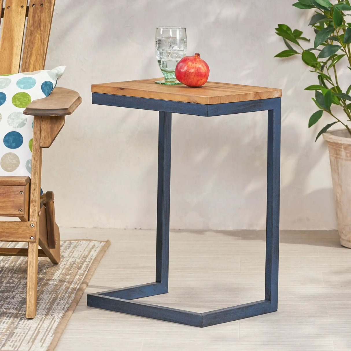 C Shaped End Table With Iron Base And Fir Wood To - Best Buy Furniture